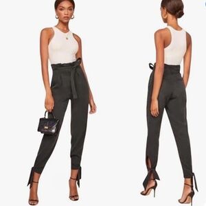 Reformation Avalon Paper Bag Pants Ankle Tie Black Tencel Women's Size 6, New